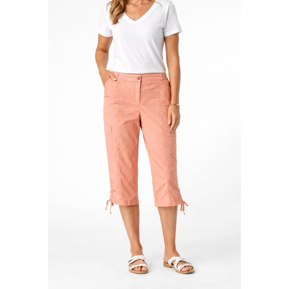 Cato‎ Peach Cargo Capri Pants Women's Size 14 Mid Rise Utility Drawstring Hem